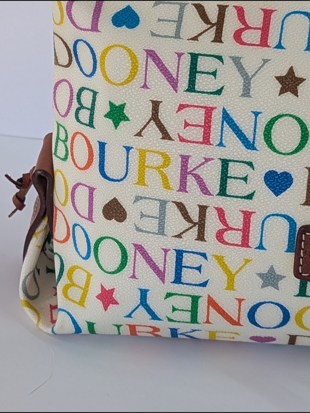 Dooney & Bourke Y2K Multicolor Logo Canvas Tote Bag White Leather Rainbow - Picture 6 of 16